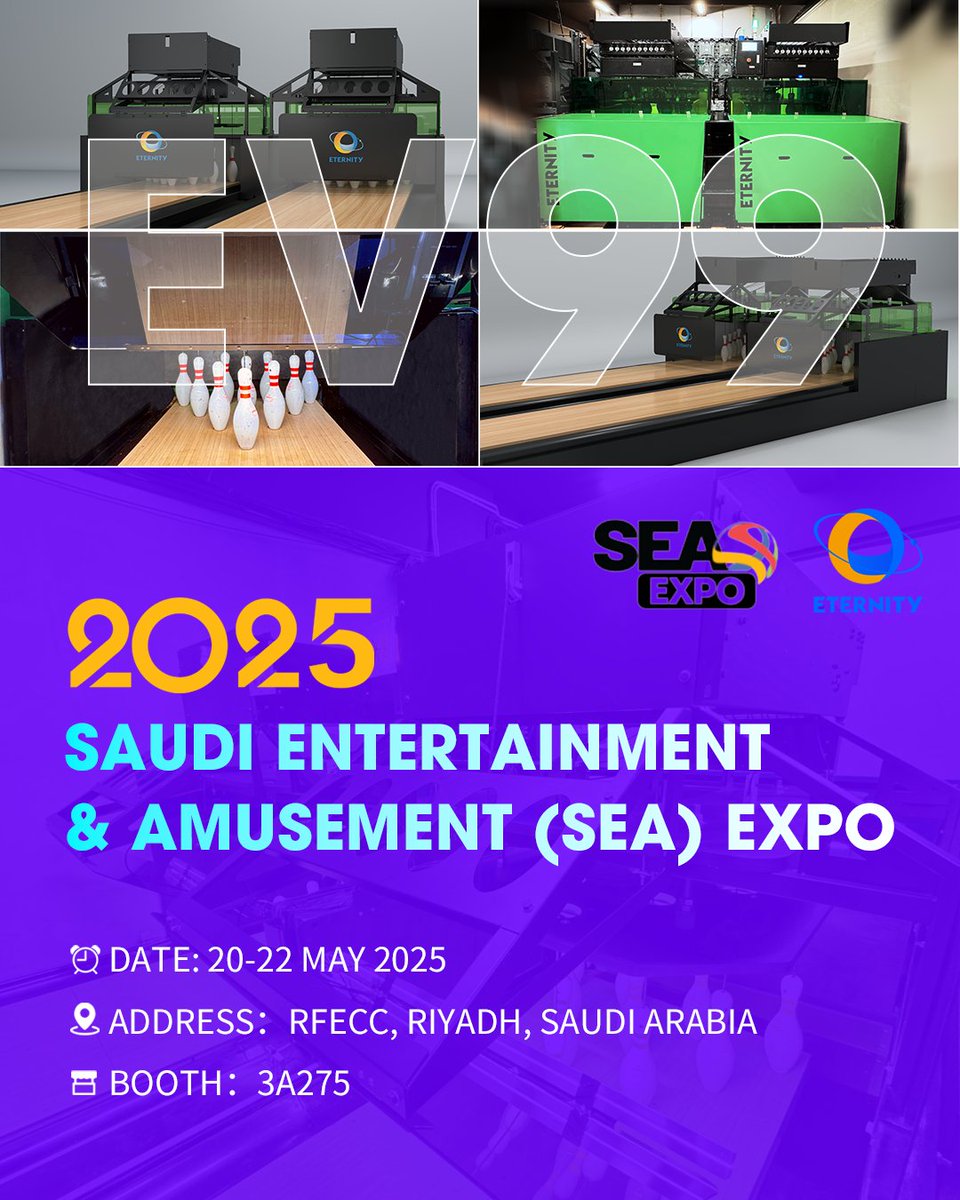 EternityBowl's tweet image. 🎉 You&apos;re Invited! Join us at the 2025 Saudi Entertainment and Amusement Expo! 🌟
Visit us:
🗓️Date: 20-22 May 2025
📍 Booth 3A275
See how our solutions can transform your bowling alley! 💡🤝
eternitybowling.com/modernize/

#BowlingTech #SmartLanes #FutureOfBowling
#BowlingEntertainment