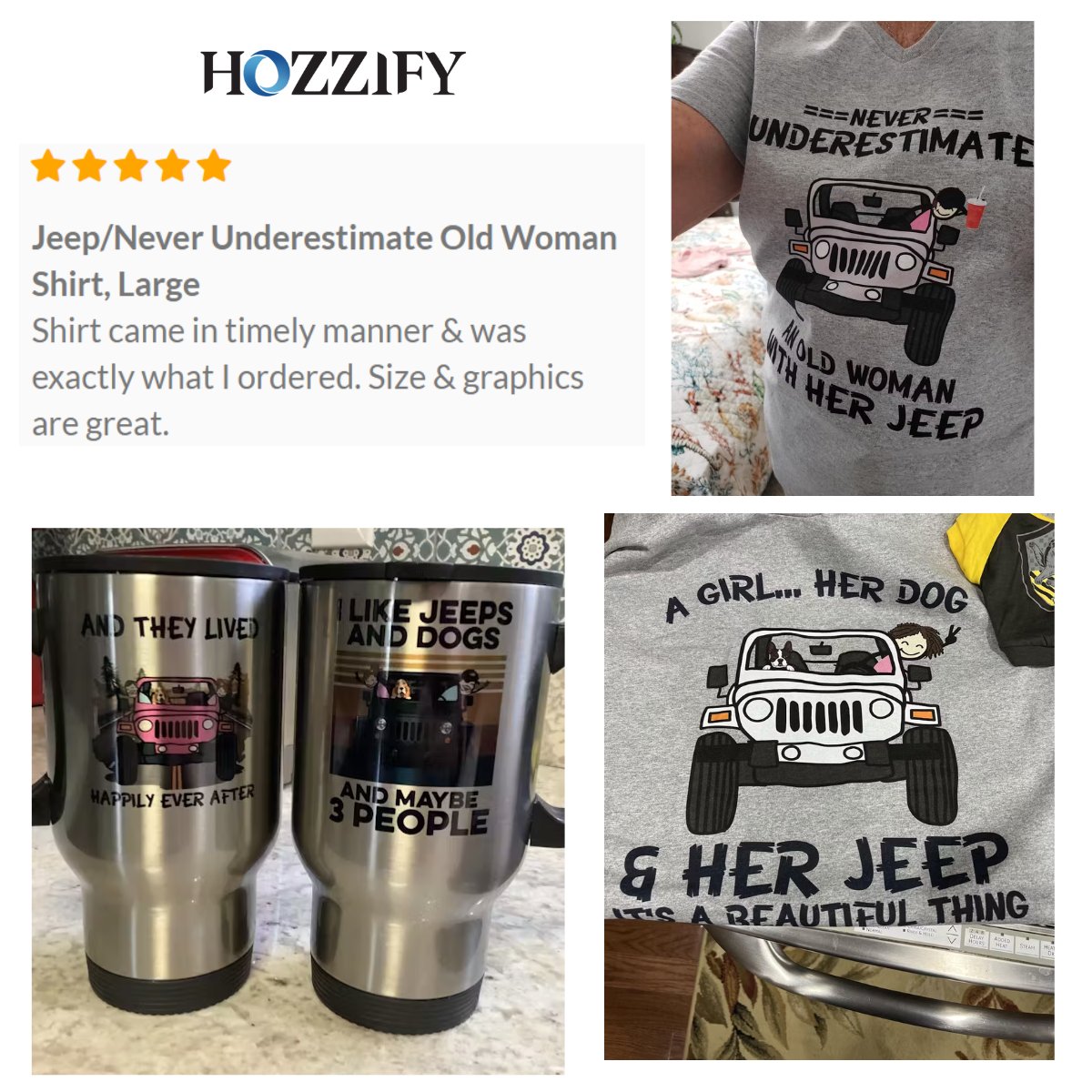 hozzify's tweet image. 💬 Lovely feedback from our amazing customer at Hozzify! 🥰
Thank you so much for trusting and choosing our products!
From the Jeep-themed T-shirt to the customized tumblers with fun quotes — everything turned out just perfect and made our customer super happy 🚗🐾
#hozzify