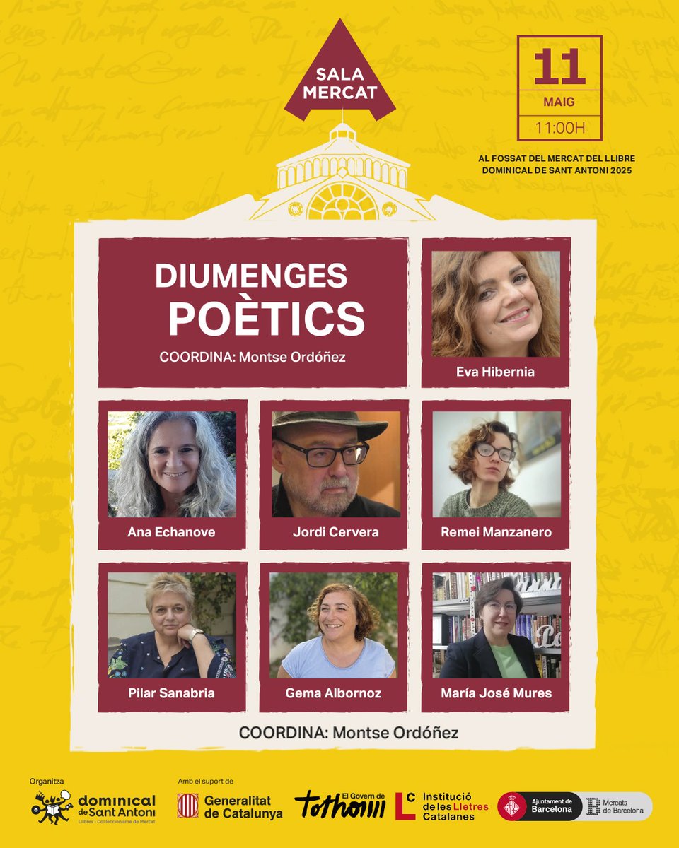 Santoni_dom's tweet photo. 🚨 Dins del marc del #FestivalBarcelonaPoesia que tindrà lloc dels dies 6 al 13 de maig, celebrarem:
📩 Diumenge poètic l'11 de maig  
📍 Sala Polivalent del Mercat, ubicada al Fossat. 
⌛️11h a 13h 
#PoesiaBarcelona #Diumengepoètic #DominicaldeSantAntoni https://t.co/huYztsbfhc