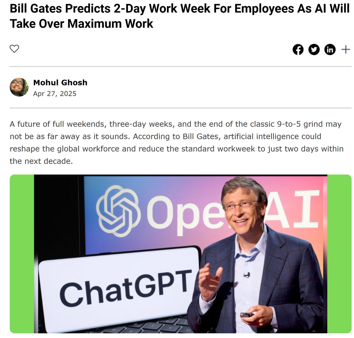 CottrellMoore's tweet image. If work shrinks to 2 days a week, what happens to our ambition, purpose, and happiness?
AI should amplify human potential — not make us complacent.
The real future isn’t doing less — it’s finding more meaning.
#FutureOfWork #AI #Purpose #MentalHealth