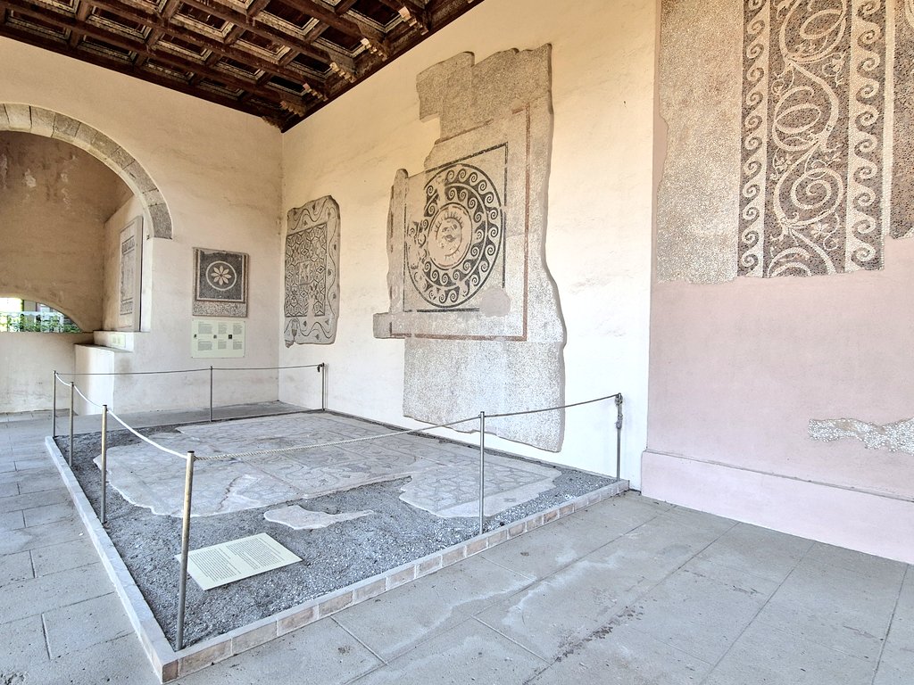 AlabasterMiss's tweet image. From the roof garden of the Archaeological Museum of #Rhodes, #Greece, this wonderful arcade displays some of the enormous #mosaics #MosaicMonday found in #AncientGreece...