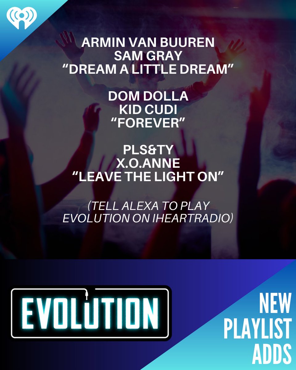 Evolution Radio (@evolutionradio) on Twitter photo New playlist adds 4u this week from: <a href="/arminvanbuuren/">Armin van Buuren</a> <a href="/samgray_music/">Sam Gray</a>, <a href="/domdolla/">Dom Dolla</a> <a href="/KiDCuDi/">The Chosen One</a>, & <a href="/plsandtybased/">PLS&TY</a> <a href="/x_o_anne/">x.o.anne</a>! Tell Alexa to play Evolution on #iHeartRadio for All Things Dance, or listen anywhere with our free <a href="/iHeartRadio/">iHeartRadio</a> app!!
š§ | evolution.iHeart.com/listen New playlist adds 4u this week from: <a href="/arminvanbuuren/">Armin van Buuren</a> <a href="/samgray_music/">Sam Gray</a>, <a href="/domdolla/">Dom Dolla</a> <a href="/KiDCuDi/">The Chosen One</a>, & <a href="/plsandtybased/">PLS&TY</a> <a href="/x_o_anne/">x.o.anne</a>! Tell Alexa to play Evolution on #iHeartRadio for All Things Dance, or listen anywhere with our free <a href="/iHeartRadio/">iHeartRadio</a> app!!
š§ | evolution.iHeart.com/listen