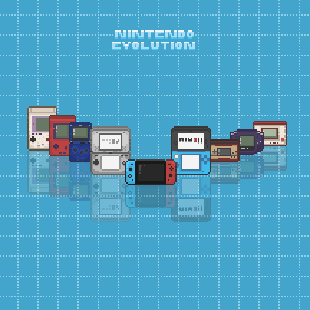 pxlation21's tweet photo. Not me making nintendo pixel art once again lmao.

In this pixel art, I drew the 'titans' of nintendo handheld console. And no limited color palette this time.
.
.
#nintendo #8bit #retro #pixelart #pixel https://t.co/COscS2DxA8