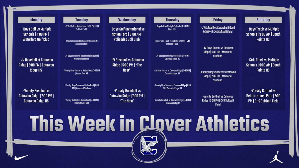 BlueEagleAD (@blueeaglead) on Twitter photo Welcome back from spring break and now come support all our athletes this week... #GoBlueEagles <a href="/CHS_BlueEagles/">Clover High School</a> <a href="/9GC_BlueEagles/">9GC_BlueEagles</a> Welcome back from spring break and now come support all our athletes this week... #GoBlueEagles <a href="/CHS_BlueEagles/">Clover High School</a> <a href="/9GC_BlueEagles/">9GC_BlueEagles</a>