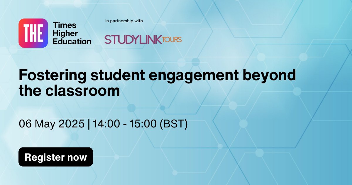 THE Events (@theeventsglobal) on Twitter photo đź’»Don't forget to register for next week's webinar, in partnership with <a href="/StudyLinkTours/">StudyLink Tours</a>.
Join our panel of experts from academia and industry on 6 May to explore "Fostering student engagement beyond the classroom."
🔗Find out more and register for FREE: timeshighereducation.zoom.us/webinar/regist… 💻Don't forget to register for next week's webinar, in partnership with <a href="/StudyLinkTours/">StudyLink Tours</a>.
Join our panel of experts from academia and industry on 6 May to explore "Fostering student engagement beyond the classroom."
🔗Find out more and register for FREE: timeshighereducation.zoom.us/webinar/regist…