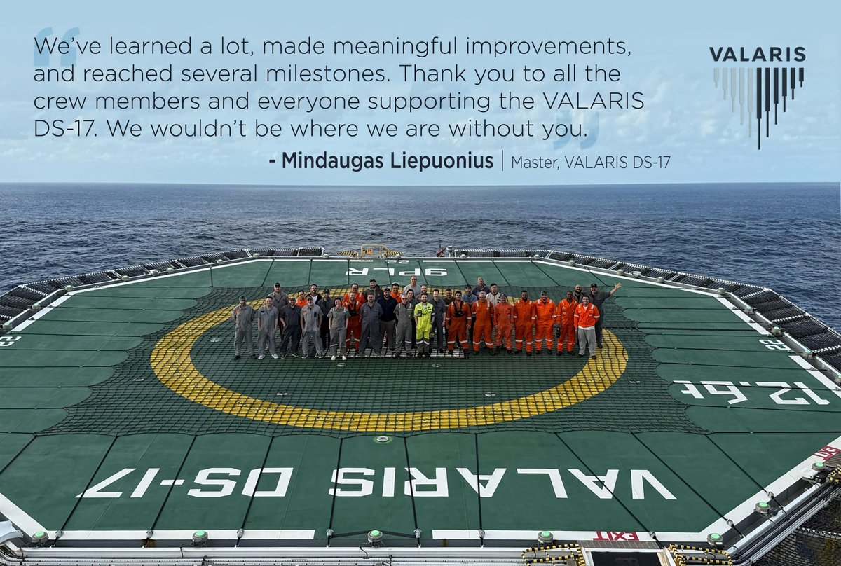 ValarisLimited's tweet photo. 🏆The VALARIS DS-17 achieved two years without a Lost Time Incident. This milestone reflects the crew’s commitment to safety and operational excellence. Well done DS-17!
#OperationalExcellence #Safety #BoldlyFirst #WeAreValaris #VALARISDS17 https://t.co/lSymvaelw1