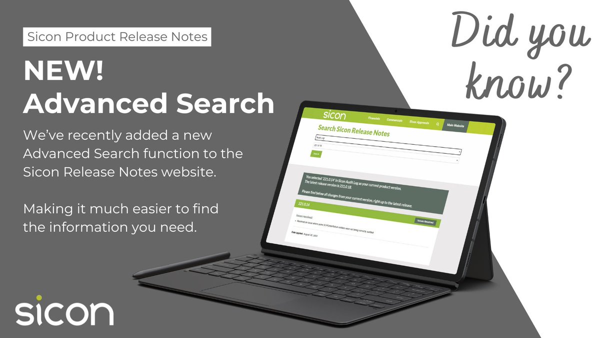 Search our Release Notes here: siconreleasenotes.co.uk/advanced-searc…

#Sicon