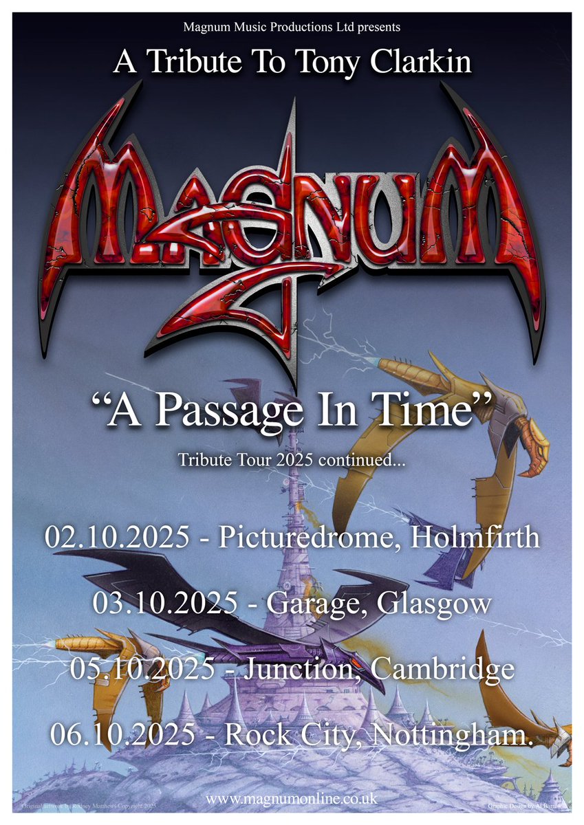 A Passage In Time, Tribute Tour 2025 Continued...
•Holmfirth: thegigcartel.seetickets.com/event/magnum-a…

•Glasgow ticketmaster.co.uk/event/3600612D…

•Cambridge ticketmaster.co.uk/event/1F006291…

•Nottingham: alttickets.com/magnum-a-tribu…