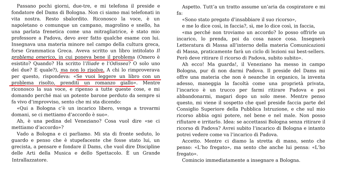La disoccupazione dei filologi greci per aver risolto tutti i problemi: dalla "vera storia" del DAMS di Barilli (ispirato, per tono e contenuti, da Luciano, Storia Vera / Ἀληθῆ διηγήματα).
Cfr. contra la "storia segreta" di F. Camon: Marzullo e l'inutilità di risolvere problemi