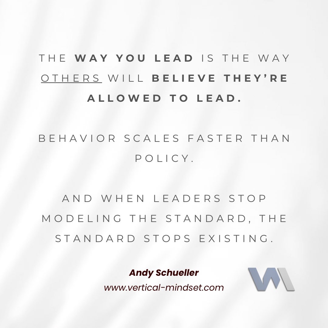 vmleadership's tweet image. Leadership isn’t about what you preach.
It’s about the behaviors you normalize — without even realizing it.

What you model, you multiply.

Standards aren’t written. They’re witnessed.

When you stop modeling the standard, the standard stops existing.

#lead #learnedbehavior