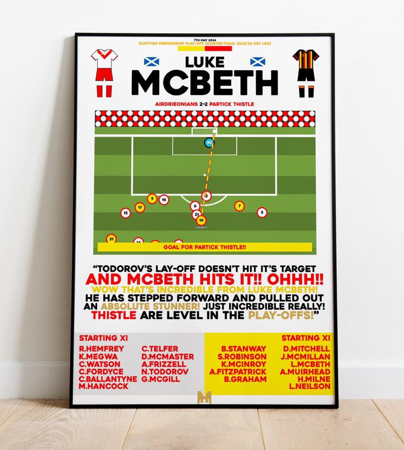 🎁 | COMPETITION TIME: 

We’ve partnered with <a href="/MezzalaDesigns/">𝗠𝗲𝘇𝘇𝗮𝗹𝗮</a> to give the chance of winning any Partick Thistle Print on their site!🟡🔴

How to enter: 

🔄RT this post 
✅Follow <a href="/PTFCUpdates/">PTFC Updates</a> &amp; <a href="/MezzalaDesigns/">𝗠𝗲𝘇𝘇𝗮𝗹𝗮</a> 
🏷️Tag a Friend 

#PTFC