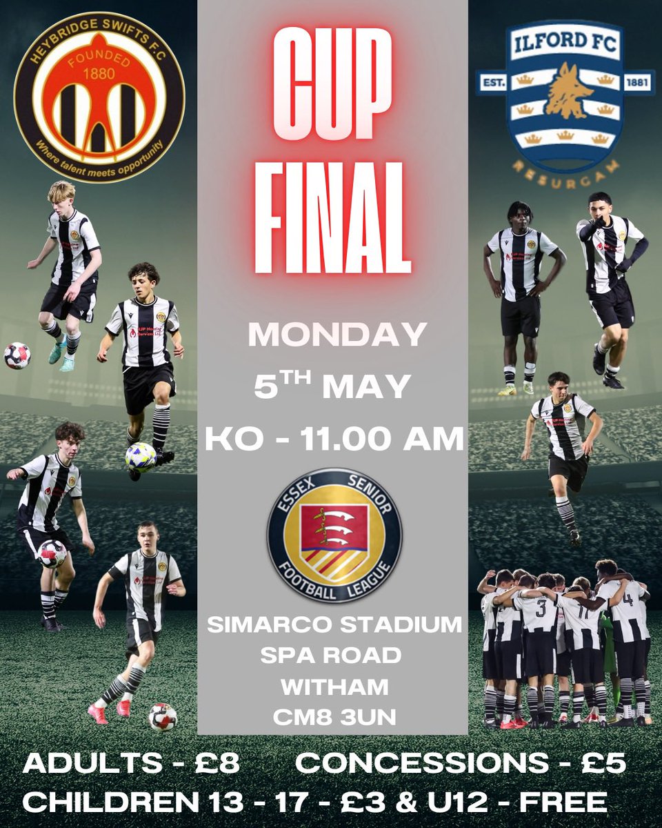 We need your support 🙏🏻

The season is finished for most but we still have one game left, the South Cup Final 🏆

Bank holiday Monday we need you to come and support our young Swifts 💪🏻

5th May <a href="/Withamtownfc/">WithamTownFC</a> 11.00 AM Kick Off get yourself there <a href="/officialswifts/">Heybridge Swifts FC</a> supporters ⚫️⚪️