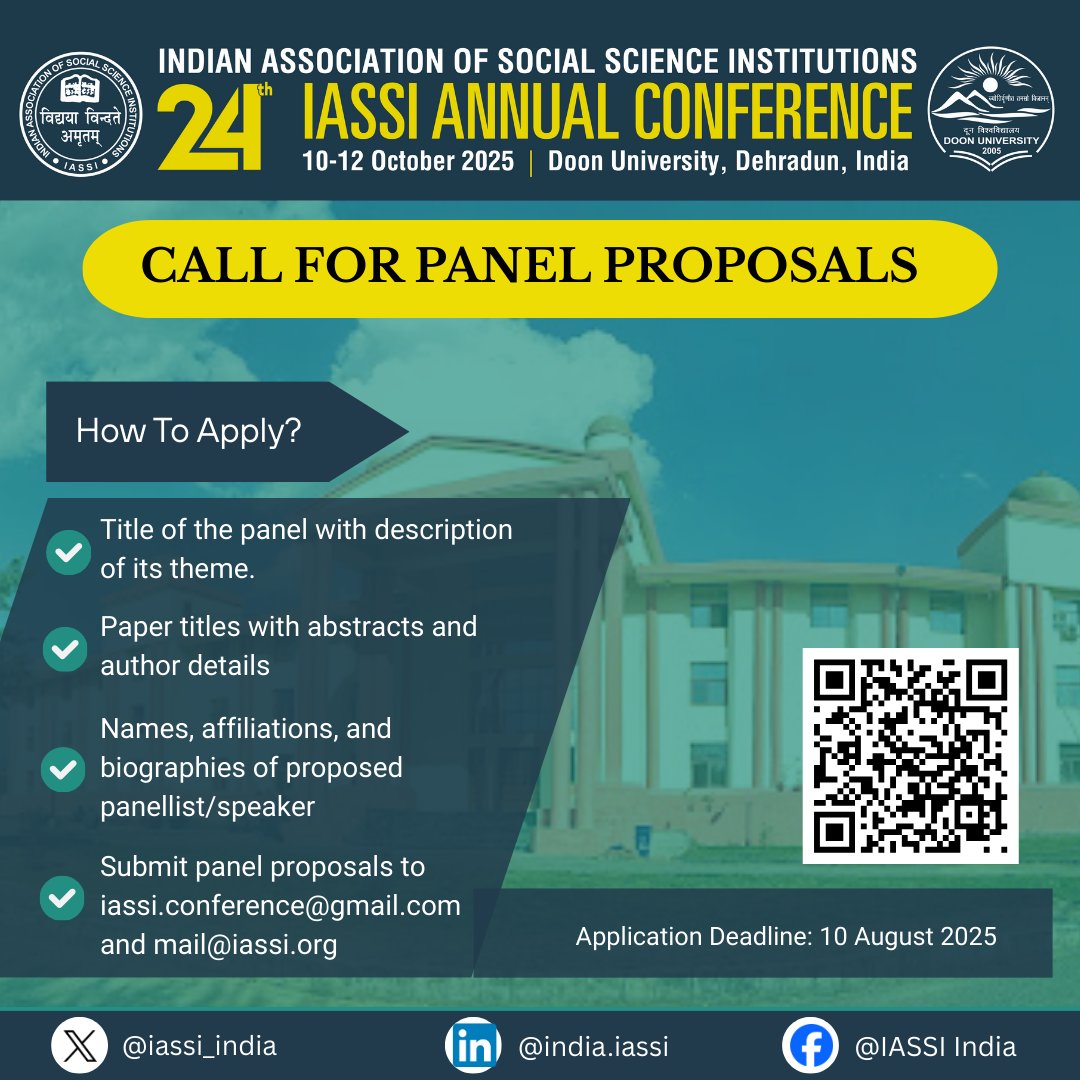 IASSI (@iassi_india) on Twitter photo ๐ฃ Scholars & institutions: Call for Panel proposal for 24th IASSI Conference at <a href="/university_doon/">DOON UNIVERSITY</a>
๐ Submit panel titles, authors, abstracts, bios, photos & organizer info.
๐ For more details, visit:
conference.iassi.org/Panel-Proposal
#Researchcommunity #AcademicPanels #Conference2025 ๐ฃ Scholars & institutions: Call for Panel proposal for 24th IASSI Conference at <a href="/university_doon/">DOON UNIVERSITY</a>
๐ Submit panel titles, authors, abstracts, bios, photos & organizer info.
๐ For more details, visit:
conference.iassi.org/Panel-Proposal
#Researchcommunity #AcademicPanels #Conference2025