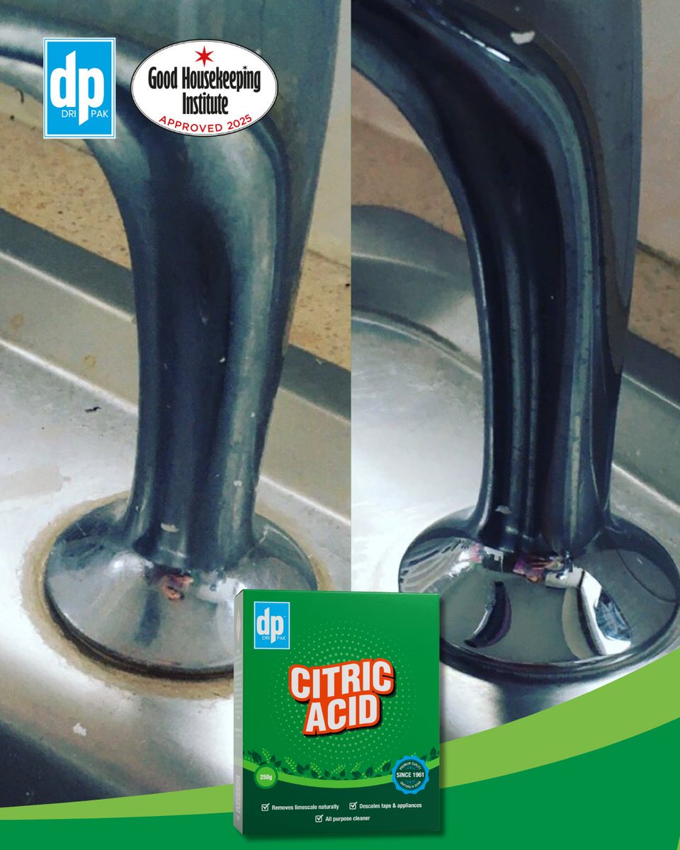DriPak's tweet image. Sometimes it’s the little details that make the biggest difference 💫

That sparkling tap? It’s thanks to our #CitricAcid - a simple, effective way to lift #limescale and brighten up your space ✨🧽

A #clean home isn’t just nice to look at - it’s good for your wellbeing, too 💚