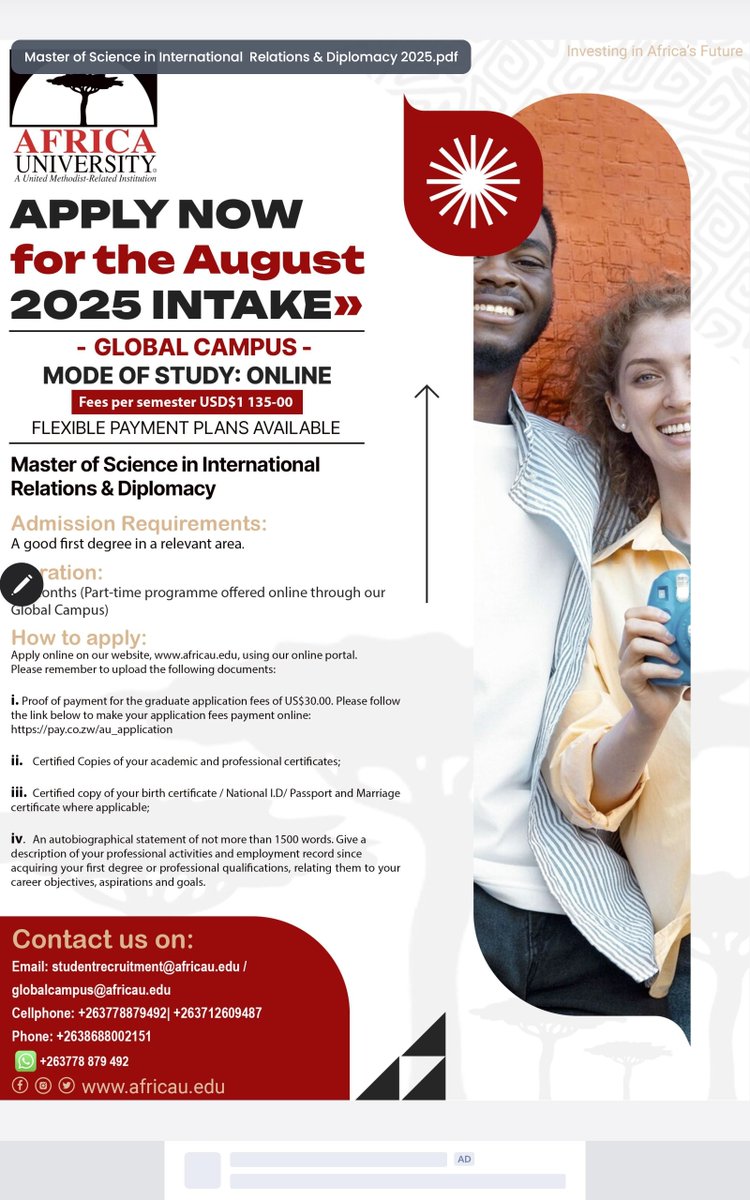 Post-Covid 19 made us rethink education and where you can acquire it. Study MSc in IR and Diplomacy in the comfort confines of your home, your country and your continent.