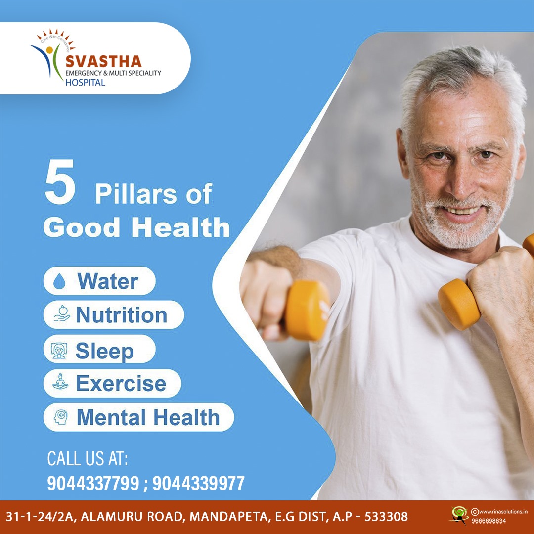 SVASTHA HOSPITAL (@hospitalsvastha) on Twitter photo The 5 Pillars of Good Health ๐ฅ๐ช
1๏ธโฃ Balanced Diet
2๏ธโฃ Regular Exercise
3๏ธโฃ Quality Sleep
4๏ธโฃ Mental Well-being
5๏ธโฃ Preventive Check-ups
Stay strong with support from Svastha Emergency and Multi Speciality Hospital, Mandapet.
๐ Contact Us: 9044337799
#GoodHealth #HealthyLiving The 5 Pillars of Good Health ๐ฅ๐ช
1๏ธโฃ Balanced Diet
2๏ธโฃ Regular Exercise
3๏ธโฃ Quality Sleep
4๏ธโฃ Mental Well-being
5๏ธโฃ Preventive Check-ups
Stay strong with support from Svastha Emergency and Multi Speciality Hospital, Mandapet.
๐ Contact Us: 9044337799
#GoodHealth #HealthyLiving