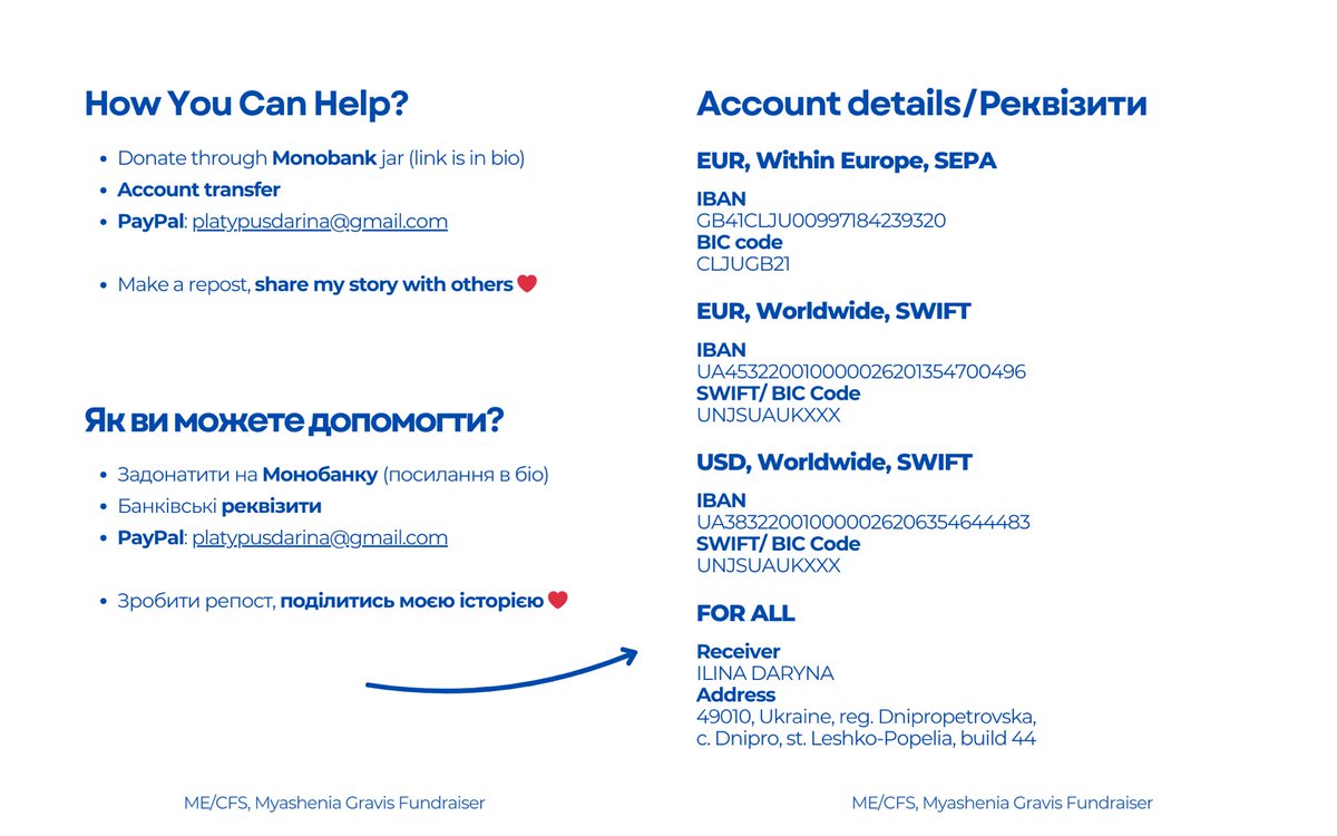 lilslimer69's tweet image. Trying to fundraise for essential treatments could allow me to stabilize enough to do a thymectomy for myasthenia gravis.

Fundraiser link: tinyurl.com/32z2bcpf

PayPal: platypusdarina@gmail.com

Account details are on the 3rd slide.

I appreciate everyone who helps 🙏