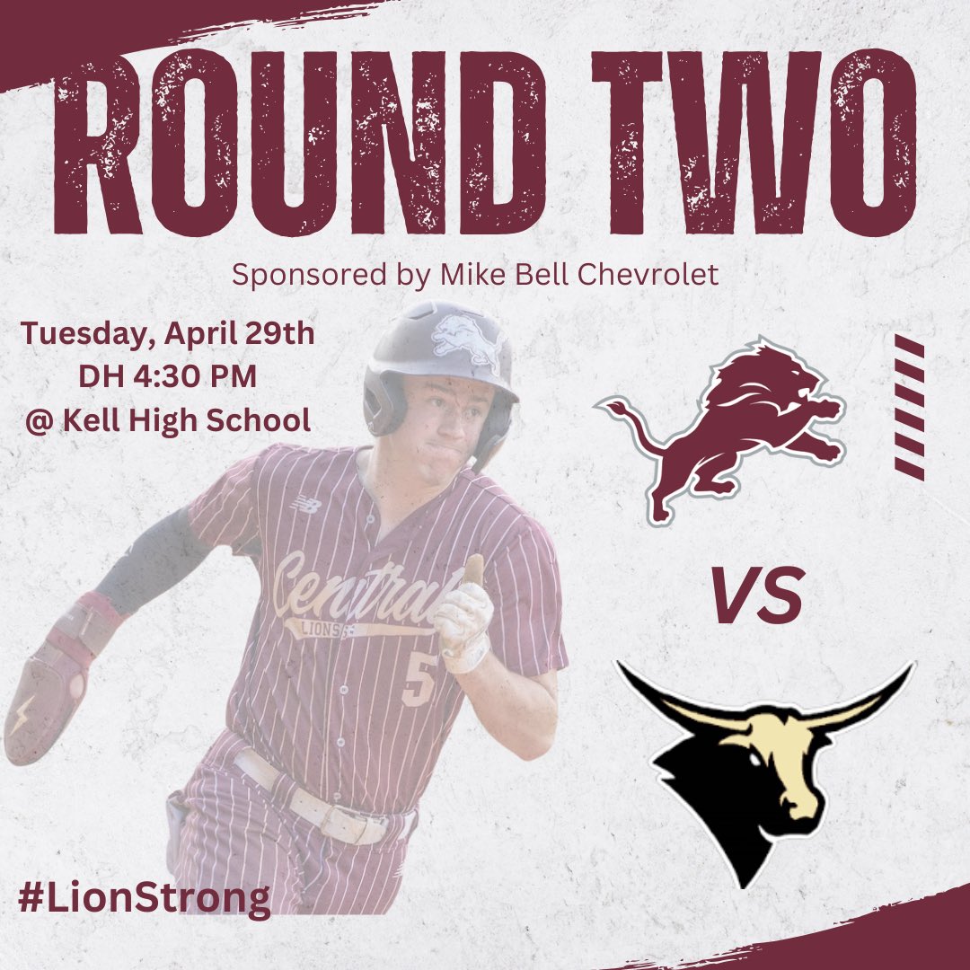 Lions make the trip to Kell High School Tuesday, April 29th for the GHSA State Baseball Playoffs Sweet 16. #LionStrong