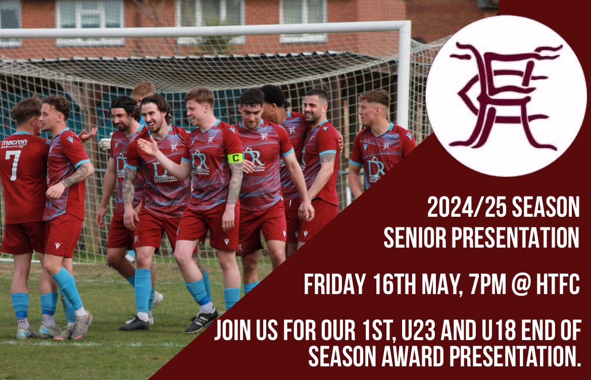 Our senior section 24/25 end of season presentation will be on Friday 16th May.  

This will take place at the club and involve awards for our 1st, u23 and u18 teams.

We’d like to take this opportunity to invite supporters of all teams, as well as members of HTFC 💜💙