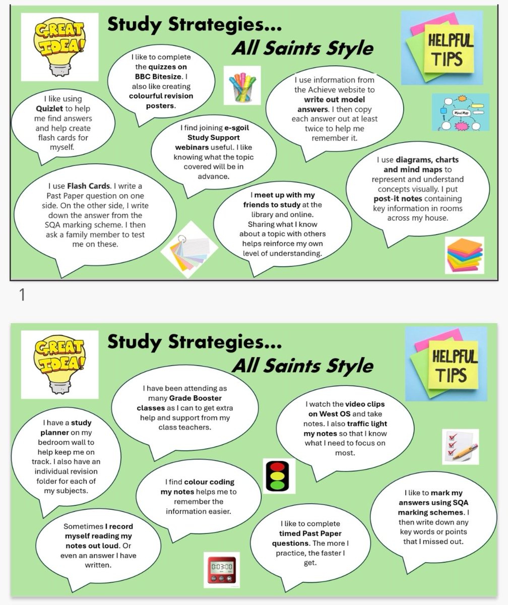 👀 Lots of excellent study strategies here for Senior Phase learners to try out 🎯💡💻📚. #peersupport #success #findwhatworkswellforyou <a href="/allsaintsrcsec/">All Saints' RC Secondary</a> 
<a href="/west_os/">West OS</a> <a href="/eSgoil/">e-Sgoil</a> <a href="/sqanews/">SQA</a> <a href="/bbcbitesize/">BBC Bitesize</a>