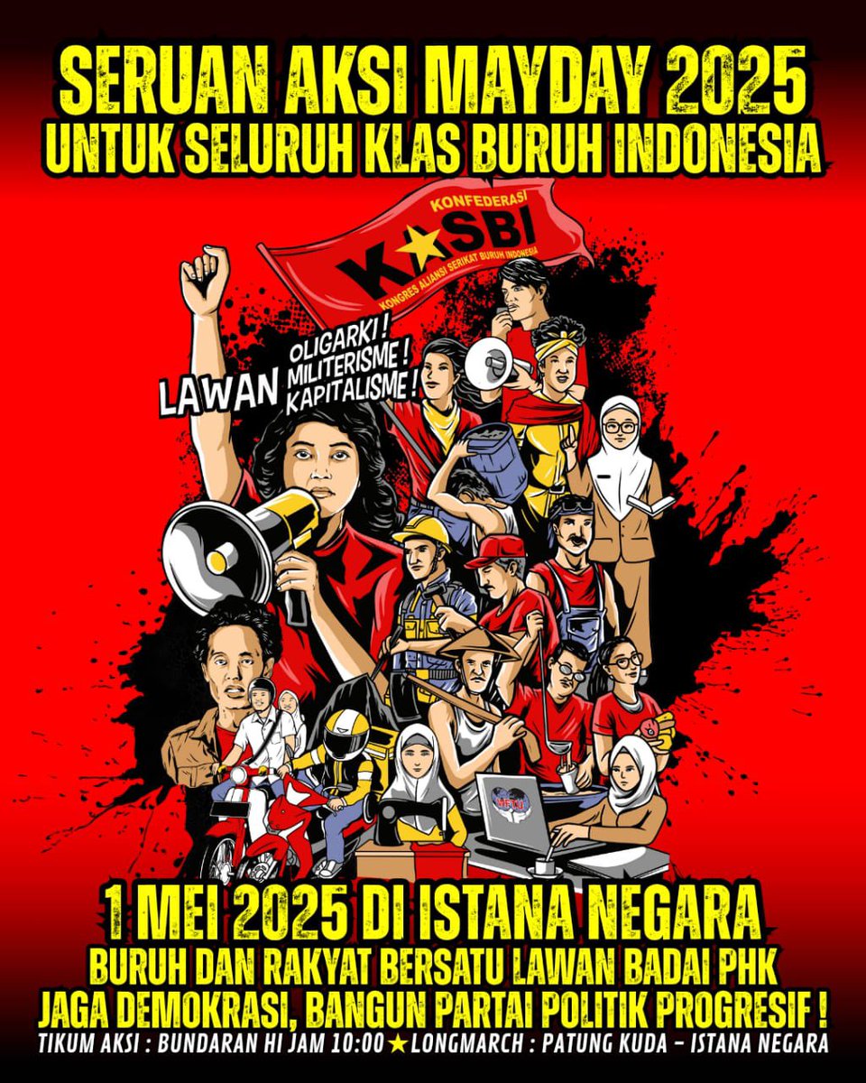 LinMarlin0489's tweet photo. Atas nama bangsa dan rakyat tapi:

1. Marak PHK masal/dirumahkan
2. Perusahaan justru marak tutup
3. Inflasi bukan kebijakan
4. Danantara bukan kekayaan bangsa #HariBuruh2025 #MayDay https://t.co/f9EFQwbvdX