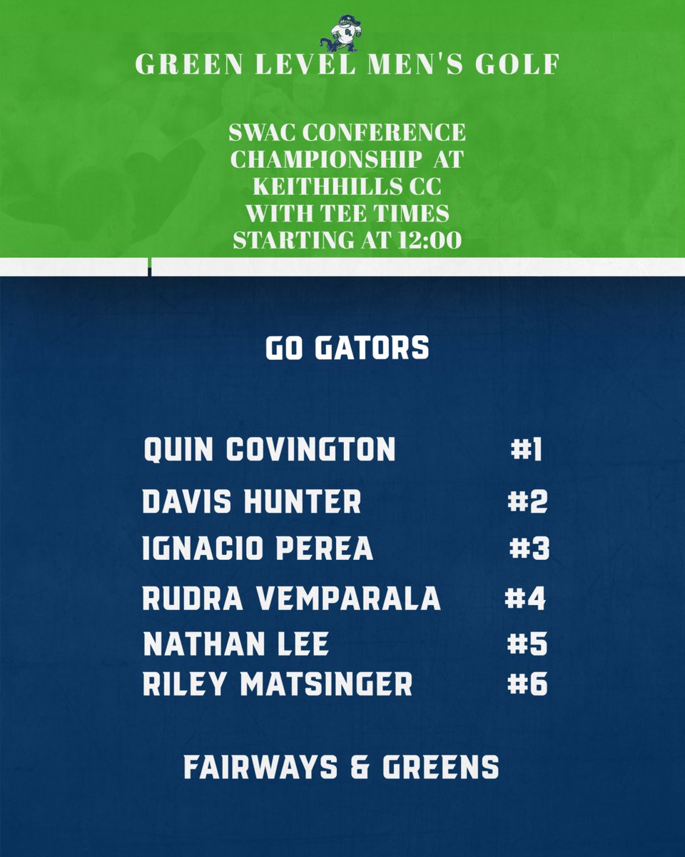 Match Day - SWAC Conference Championship Match at Keith Hills CC. Tee times starting at 12:00 noon today. Come join us on our quest for the Regionals. It should be an awesome day of Golf. Go Gators