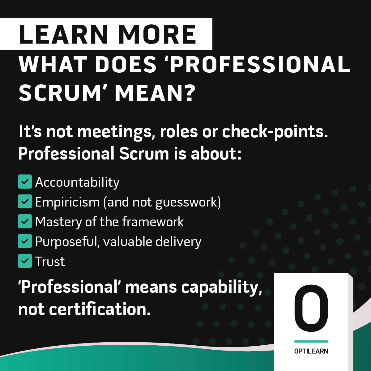 'Professional Scrum' vs. 'Scrum'.

They are not the same thing. At <a href="/optilearn_ltd/">Optilearn</a>, we use Professional Scrum because it's more than just mechanics and fundamentals...

It's capability and competence.

#Scrum #AgileLeadership #EvidenceBasedManagement <a href="/Scrumdotorg/">Scrum.org</a>