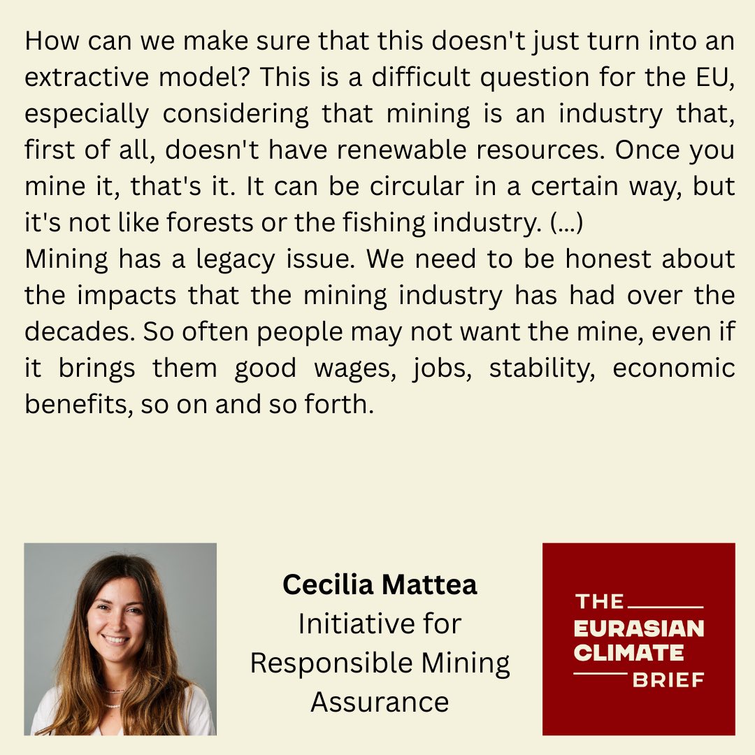 The Eurasian Climate Brief (@eurasianclimate) on Twitter photo We spoke to <a href="/cecimattea/">Cecilia Mattea</a> about how to mine responsibly. Full episode link in comments. We spoke to <a href="/cecimattea/">Cecilia Mattea</a> about how to mine responsibly. Full episode link in comments.