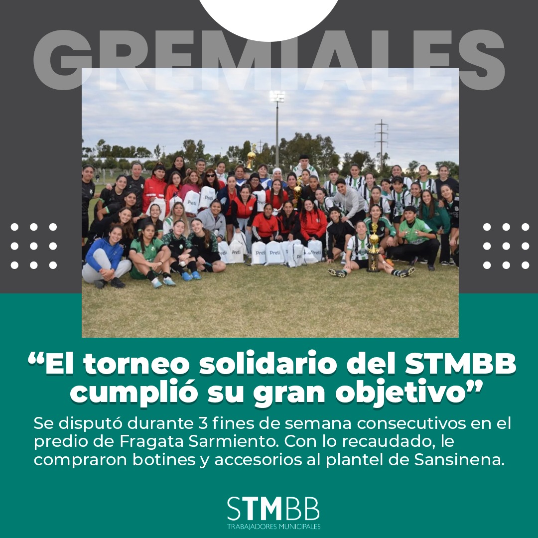 💡 #NoticiasGremiales

✍️ El torneo solidario del STMBB cumplió su gran objetivo

👉 Con jornadas muy concurridas y cumpliendo con creces su objetivo, el torneo de fútbol femenino solidario que organizó el sindicato de Trabajadores Municipales de Bahía Blanca en su propio predio