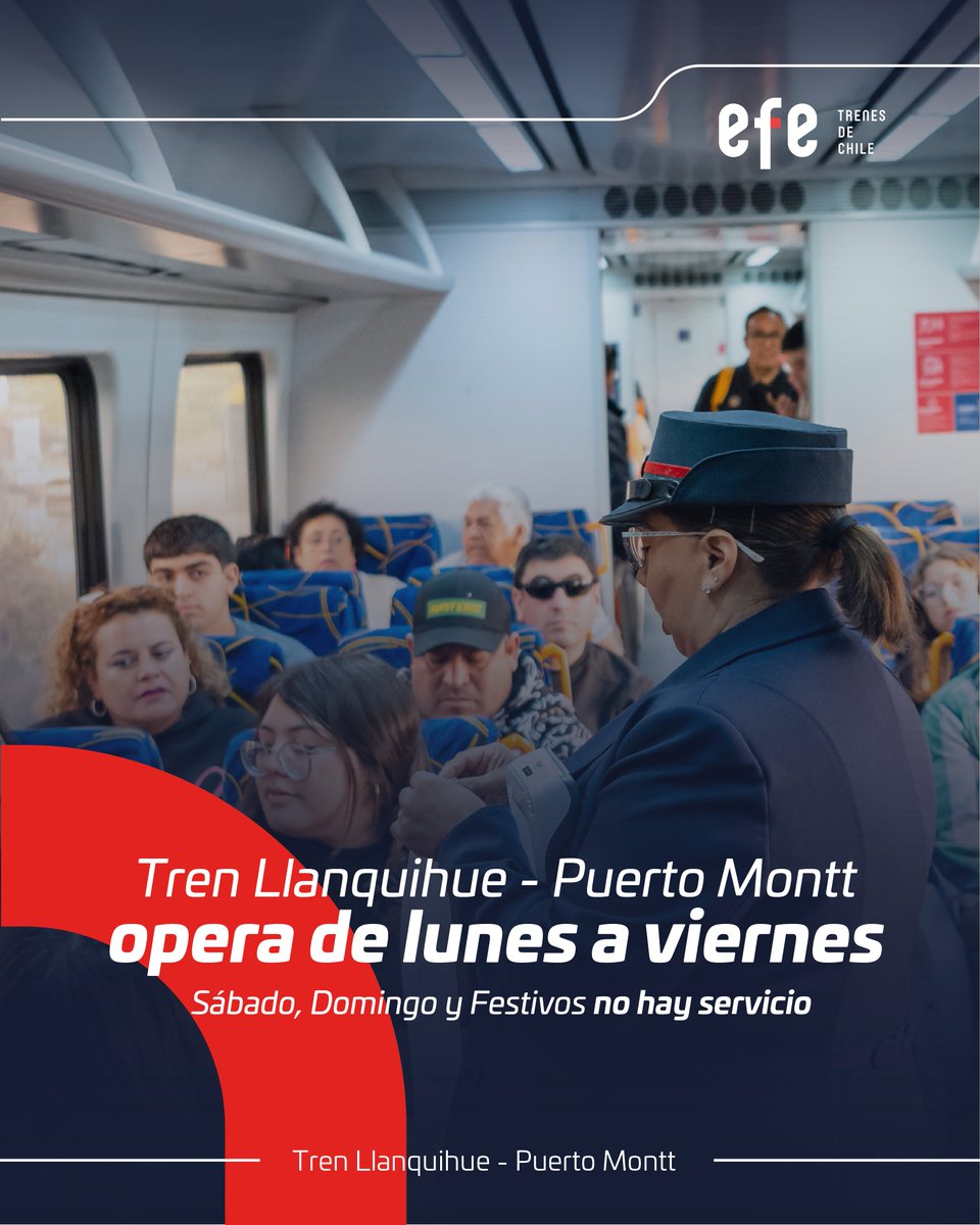 Te contamos una información importante de nuestro servicio😍🚄
✅ Nuestro trenes operan de lunes a viernes. Días sábados, domingos y festivos no hay servicios. 📆

👉 Planifica tus viajes en efe.cl/planificador 
¡Súbete al tren y volvamos a encontrarnos!