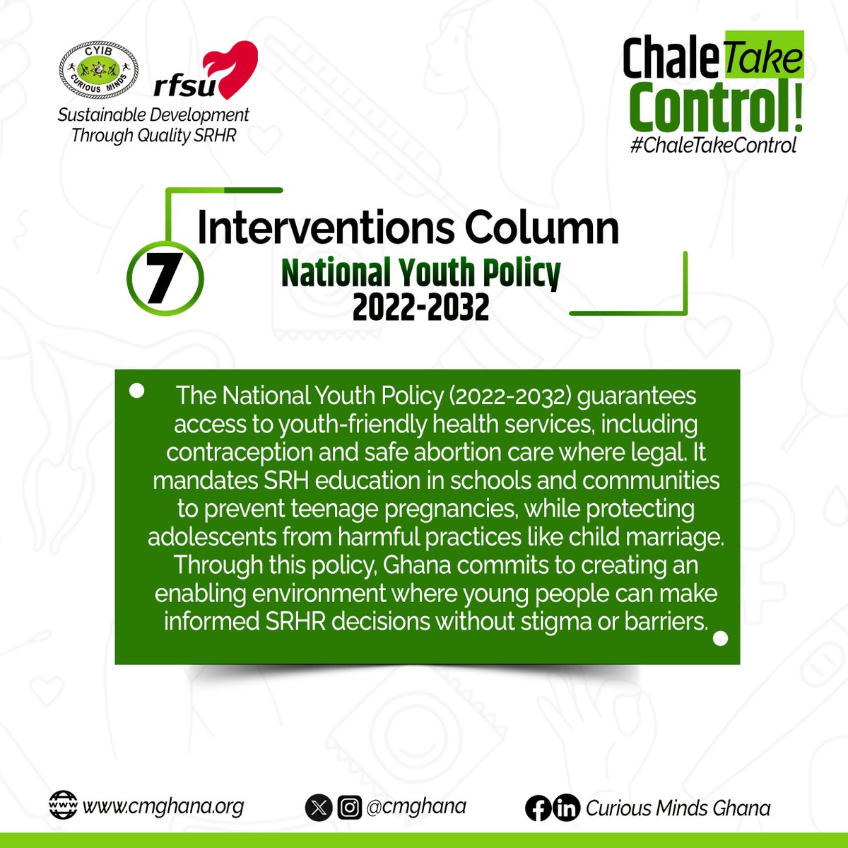 Ghana’s National #YouthPolicy guarantees youth-friendly health services, including contraception &amp; safe abortion (where legal).

It mandates #SRHR education &amp; protects adolescents from harmful practices like child marriage.

Know your rights. Speak up. Demand access!

#CMGhana