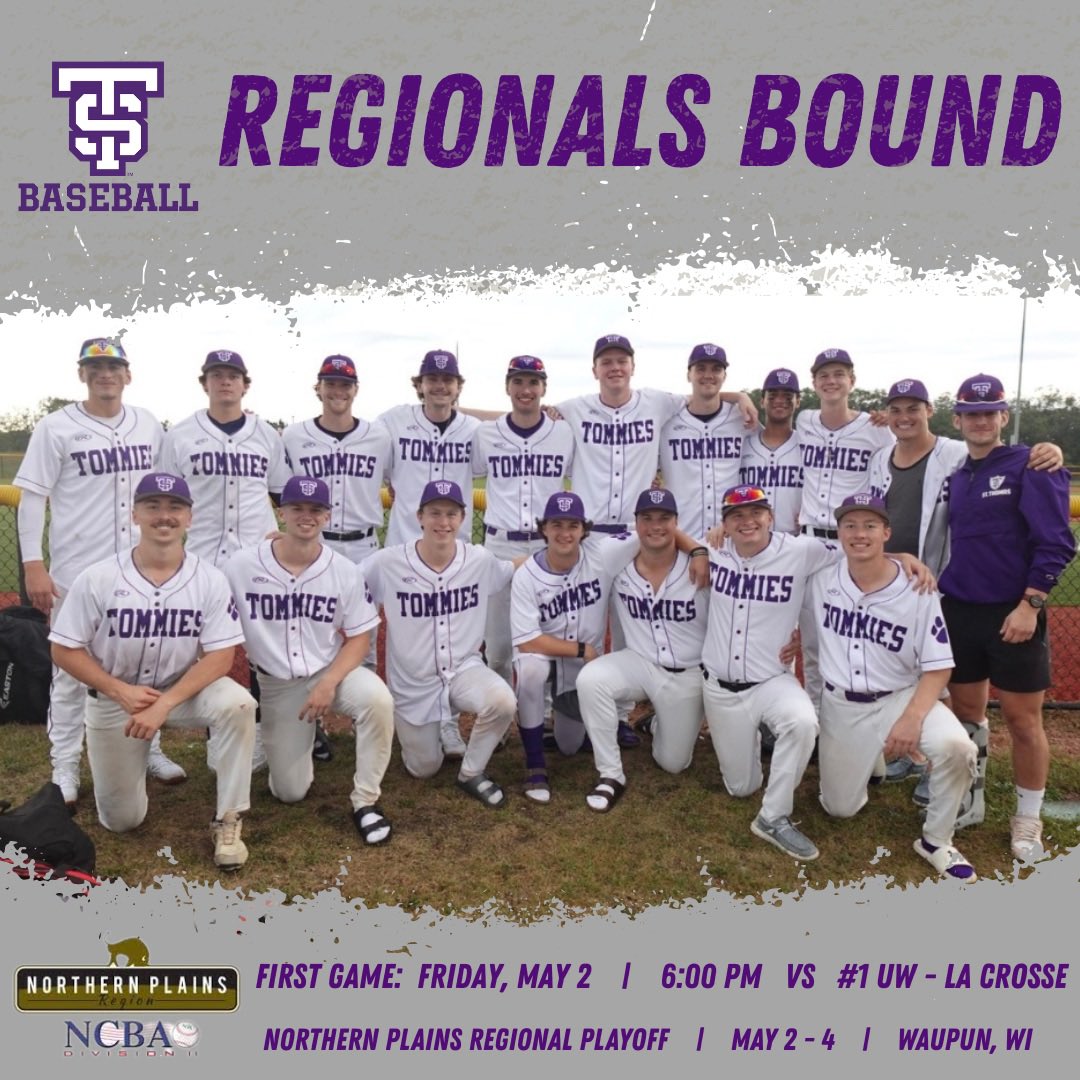 ClubBaseballUST's tweet photo. WE’RE REGIONALS BOUND! 

We received the at-large bid and will be playing in the regional playoffs this weekend. Our first game is vs the #1 DII team in the nation, UW - La Crosse.

We have made regionals the last 3 out of 4 years!

#shocktheworld
#justagroupofguys https://t.co/2A4VsWD6Fg