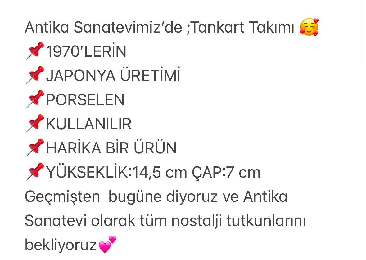 Antika Sanatevimiz’de ;Tankart Takımı 🥰
.
.
.
#antika #sanat #antikapazarı #antikacı #antikasever #retro #plak #plakçalar #pikap #radyo #radio #antikaradyo #bira #mezatbaşlıyor #antikabirabardağı #onlinemüzayede #gazlambasi #antikamobilya #gramofon #taşplak #nostalji