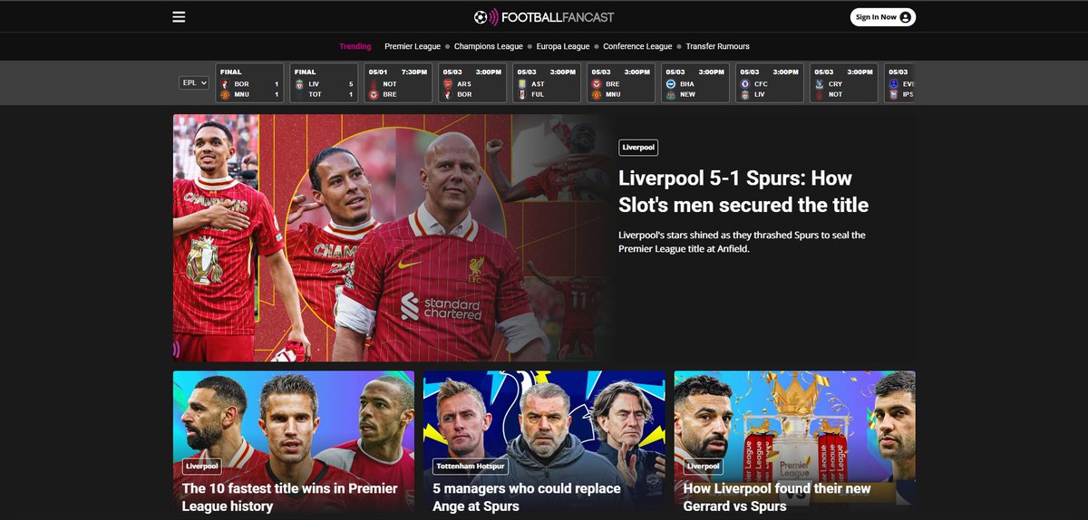 Quick reactive piece this morning for <a href="/FootballFanCast/">Football FanCast</a> coverage of Liverpool's title win. 🔴🎨

An early look into a design overhaul set to be rolled out across the site over the next few months ⌛️
