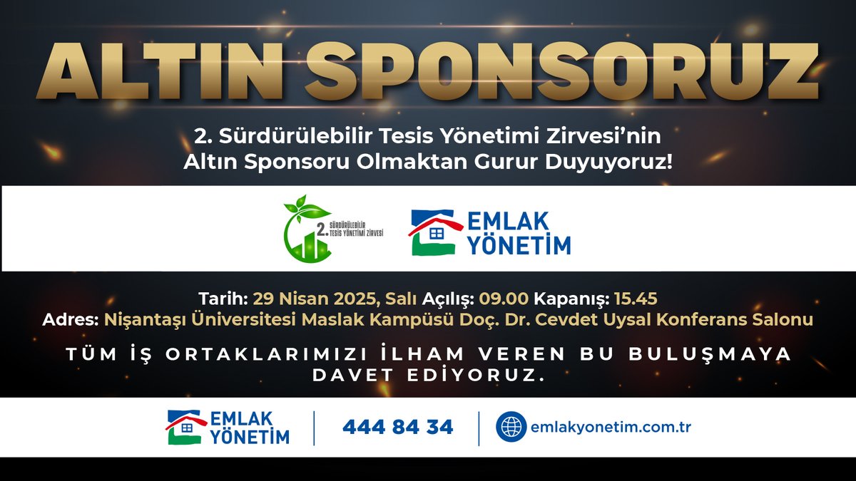 🏢 Emlak Yönetim A.Ş. olarak 29 Nisan 2025 Salı günü düzenlenecek 2. Sürdürülebilir Tesis Yönetimi Zirvesi'nin Altın Sponsoru olmaktan gurur duyuyoruz.

#EmlakYönetim #SürdürülebilirGelecek #TesisYönetimi