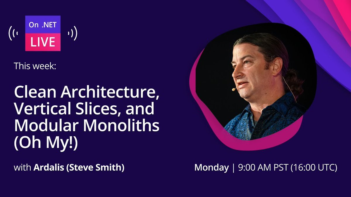 What's the secret to building robust and scalable .NET applications? LIVE on this week's On .NET, Steve Smith visits to discuss mastering clean architecture, implementing vertical slices for better modularity, and (cont) msft.it/l/6018SOnon
