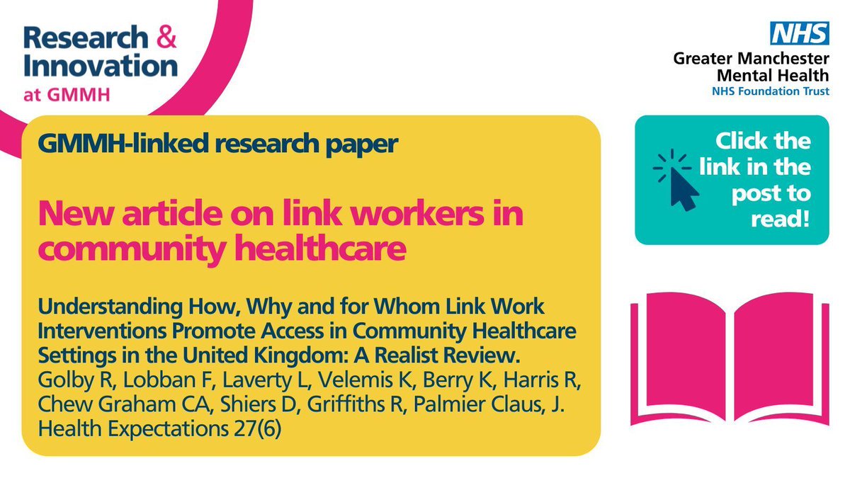 GMMH Research & Innovation (@gmmhresearch) on Twitter photo 📣 New research paper alert! 📣Understanding How, Why and for Whom Link Work Interventions Promote Access in Community Healthcare Settings in the United Kingdom. Read the article here: buff.ly/frfsKyD
#mentalhealth #linkworkers <a href="/Knowledge_GMMH/">Library and Knowledge Services</a> 📣 New research paper alert! 📣Understanding How, Why and for Whom Link Work Interventions Promote Access in Community Healthcare Settings in the United Kingdom. Read the article here: buff.ly/frfsKyD
#mentalhealth #linkworkers <a href="/Knowledge_GMMH/">Library and Knowledge Services</a>