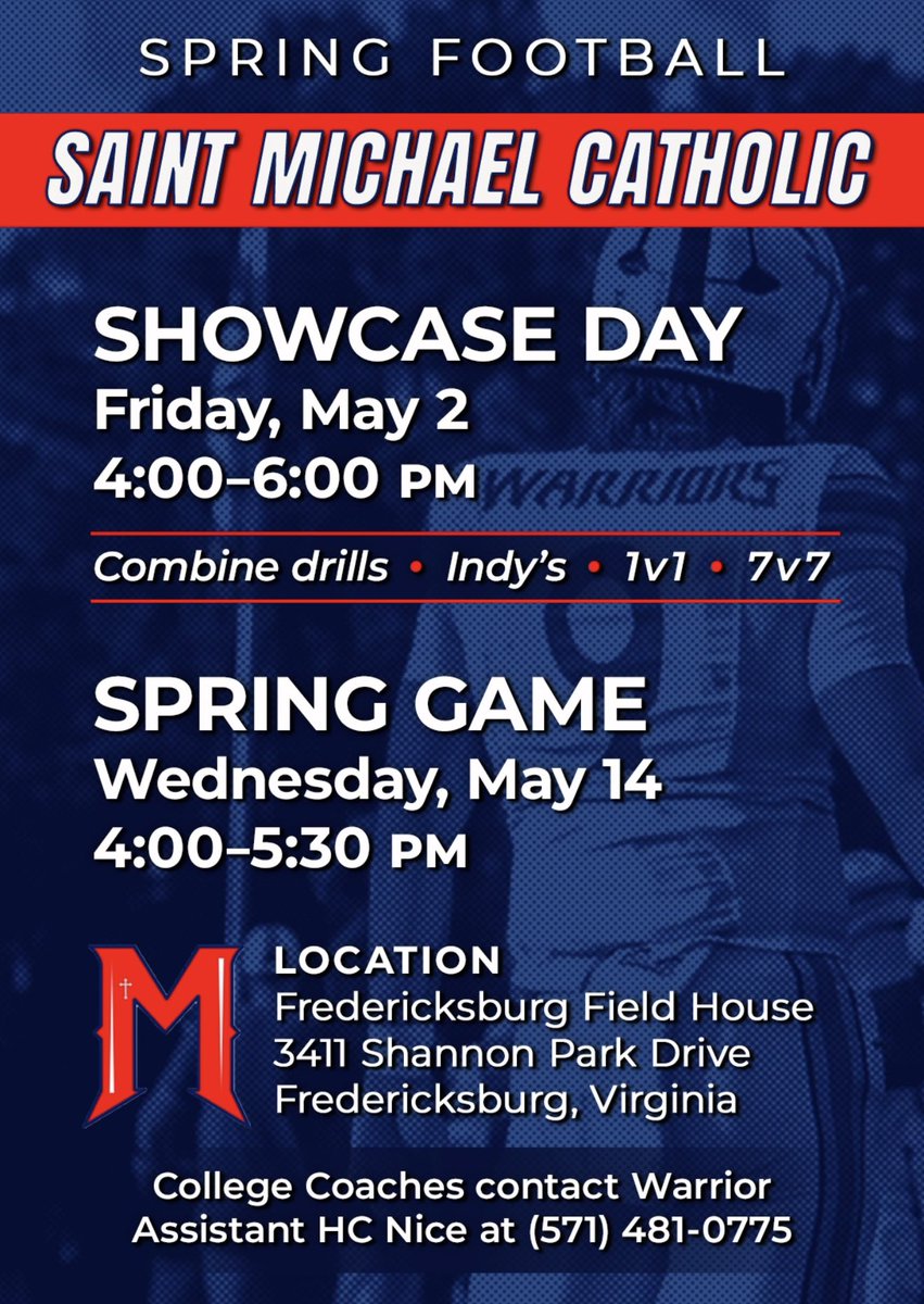 " DB WHISPERER " Demetrius Sanderlin - Lucas (@coachnice_smhs) on Twitter photo Goodmorning what a great time to be a warrior !!! Spring ball kicks off today ! Appreciate the college coaches that have confirmed to attend this week ! Please contact for our schedule! Reminder showcase is this Friday ! 4-6 pm Fredericksburg Fieldhouse <a href="/warriorfbsmhs/">Saint Michael Catholic Warrior Football</a> Goodmorning what a great time to be a warrior !!! Spring ball kicks off today ! Appreciate the college coaches that have confirmed to attend this week ! Please contact for our schedule! Reminder showcase is this Friday ! 4-6 pm Fredericksburg Fieldhouse <a href="/warriorfbsmhs/">Saint Michael Catholic Warrior Football</a>