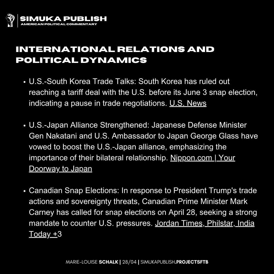 sftbnexus's tweet photo. U.S. politics on April 28: President Trump's approval ratings decline, immigration policies spark controversy, and international trade tensions persist. 

#UnitedStates #AMSimuka #USDT #USTariff https://t.co/mgdUwZJICz