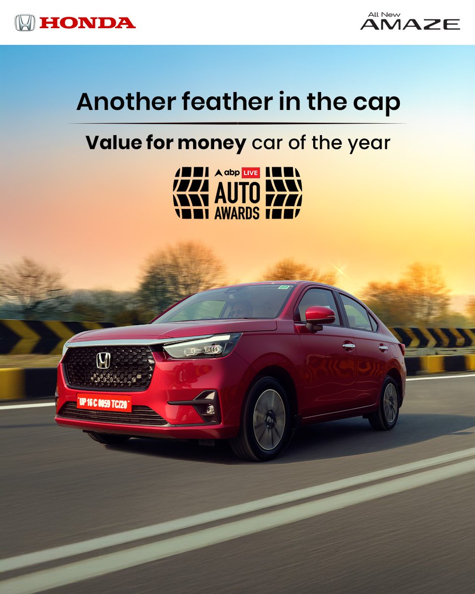Honda Amaze wins the Value for Money Car of the Year title at the ABP Live Auto Awards. Our heartfelt thanks to everyone for showering us with so much love. HondaCarIndia HondaCar AllNewAmaze AwardsWinner https t.co 3Xfpig1QHy Honda Amaze wins the Value for Money Car of the Year title at the ABP Live Auto Awards