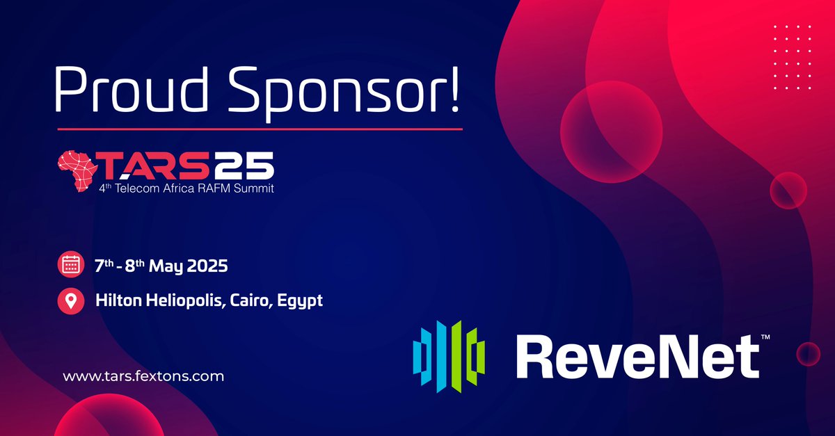 revenet_'s tweet photo. ReveNet is proud to be an Associate Sponsor at #TARS25 in Cairo, Egypt — May 7–8, 2025!
Join us as we drive the future of telecom fraud prevention and revenue protection.
🔹 Meet our team
🔹 Explore our solutions
🔹 Shape a safer telecom ecosystem
#TelecomFraud #RevenueAssurance https://t.co/P02DZga1HB