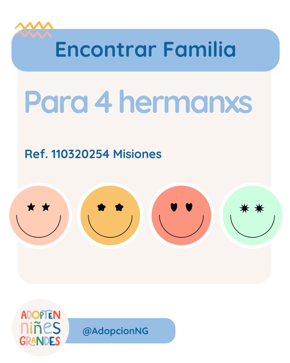 AdopcionNG's tweet photo. Empieza la semana y te pedimos que compartas este #EncontrarFamilia. 
4 hermanos y 1 deseo. https://t.co/PXLRPVv3aK