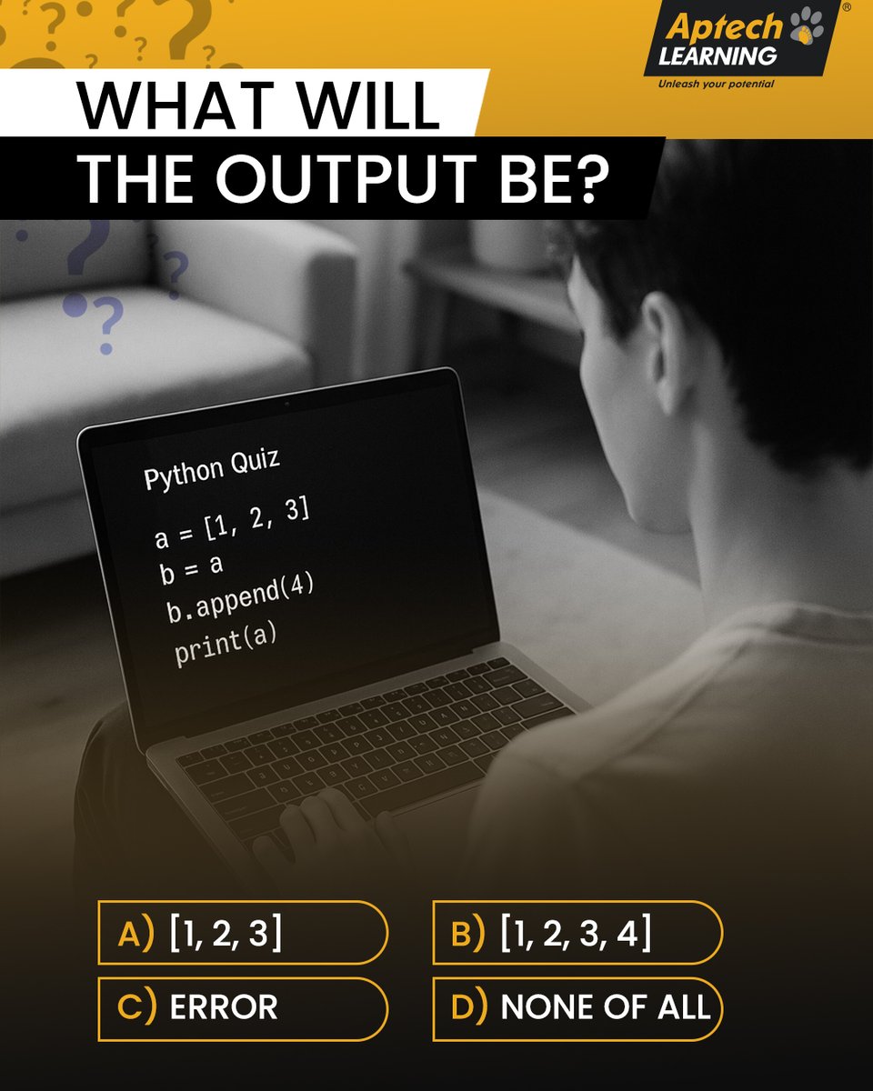 Aptech_Learning's tweet image. Think you know Python? This one catches even the confident ones off guard. Drop your answer in the comments and tag a friend who loves debugging at 2 AM. Let’s see who’s really paying attention in class!
#TechQuiz #AptechLearning #PythonTips #CodingLife
#GetTrainedGetHired