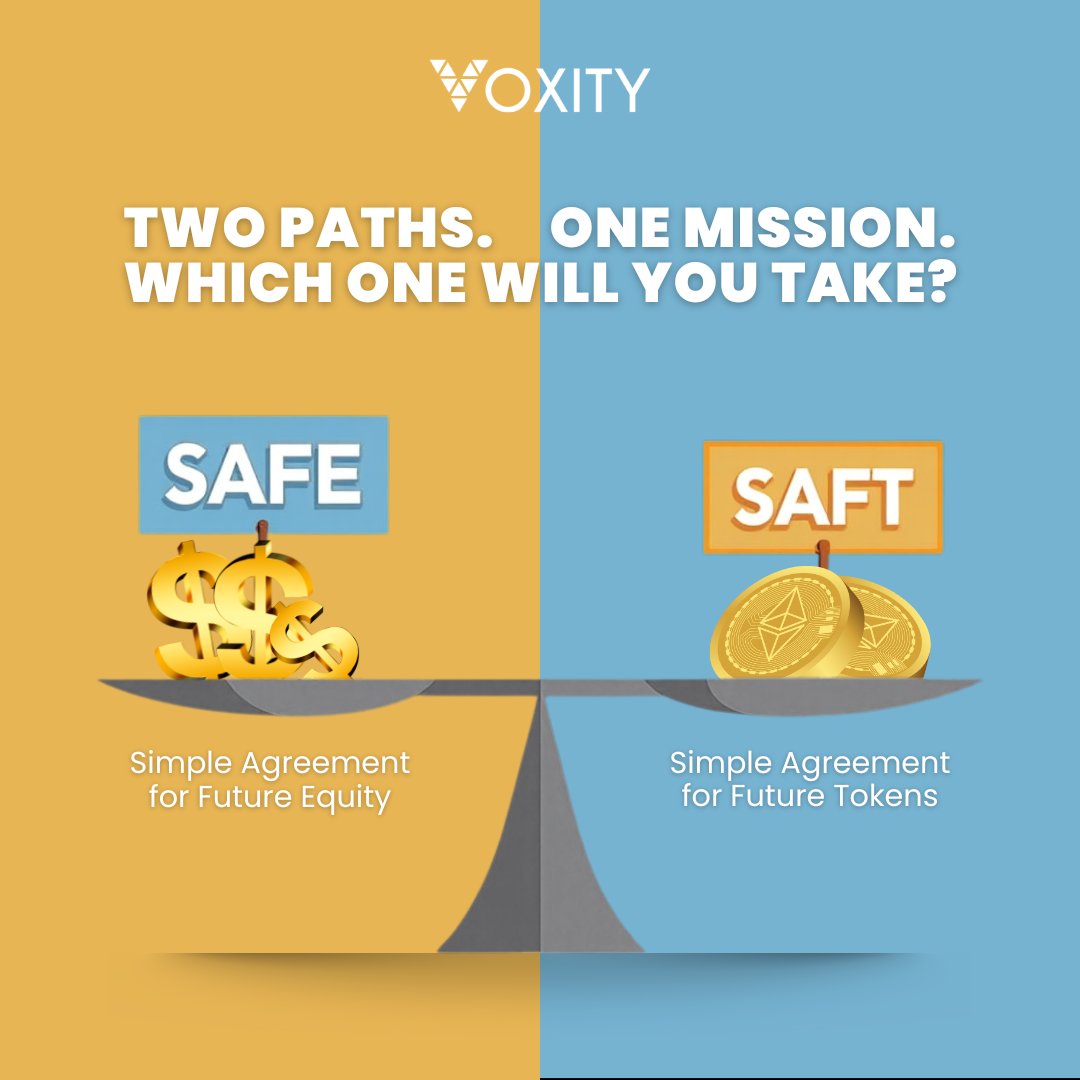 Voxityio's tweet photo. Web3 Fundraising: It's not just about raising capital, but choosing the right path.
SAFE (equity) or SAFT (tokens)?
Both raise funds, but the approach depends on your project’s vision.
Which fits YOU? 
Let’s talk: https://t.co/brUcHhfcLf

 #Web3 #CryptoFunding #TokenModel https://t.co/LvMxbtivBT