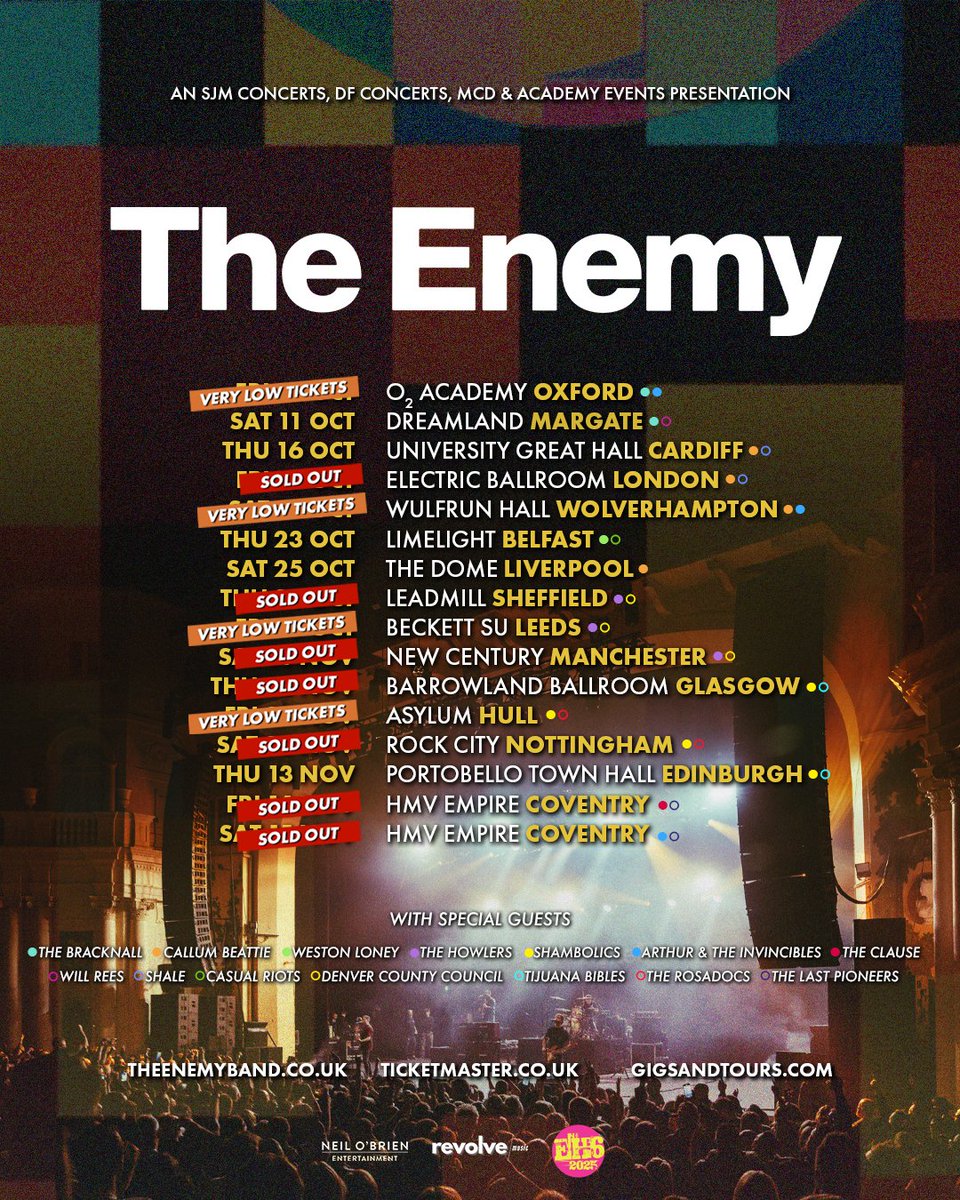 ROCK CITY (@rock_city_notts) on Twitter photo Special guests for <a href="/theenemyband/">TheEnemy</a> will come from <a href="/shambolicsmusic/">Shambolics</a> + <a href="/TherosadocsUK/">The Rosadocs</a> this November!
🎟️ SOLD-OUT! Join waitlist here 👉 tinyurl.com/33x7n62d Special guests for <a href="/theenemyband/">TheEnemy</a> will come from <a href="/shambolicsmusic/">Shambolics</a> + <a href="/TherosadocsUK/">The Rosadocs</a> this November!
🎟️ SOLD-OUT! Join waitlist here 👉 tinyurl.com/33x7n62d