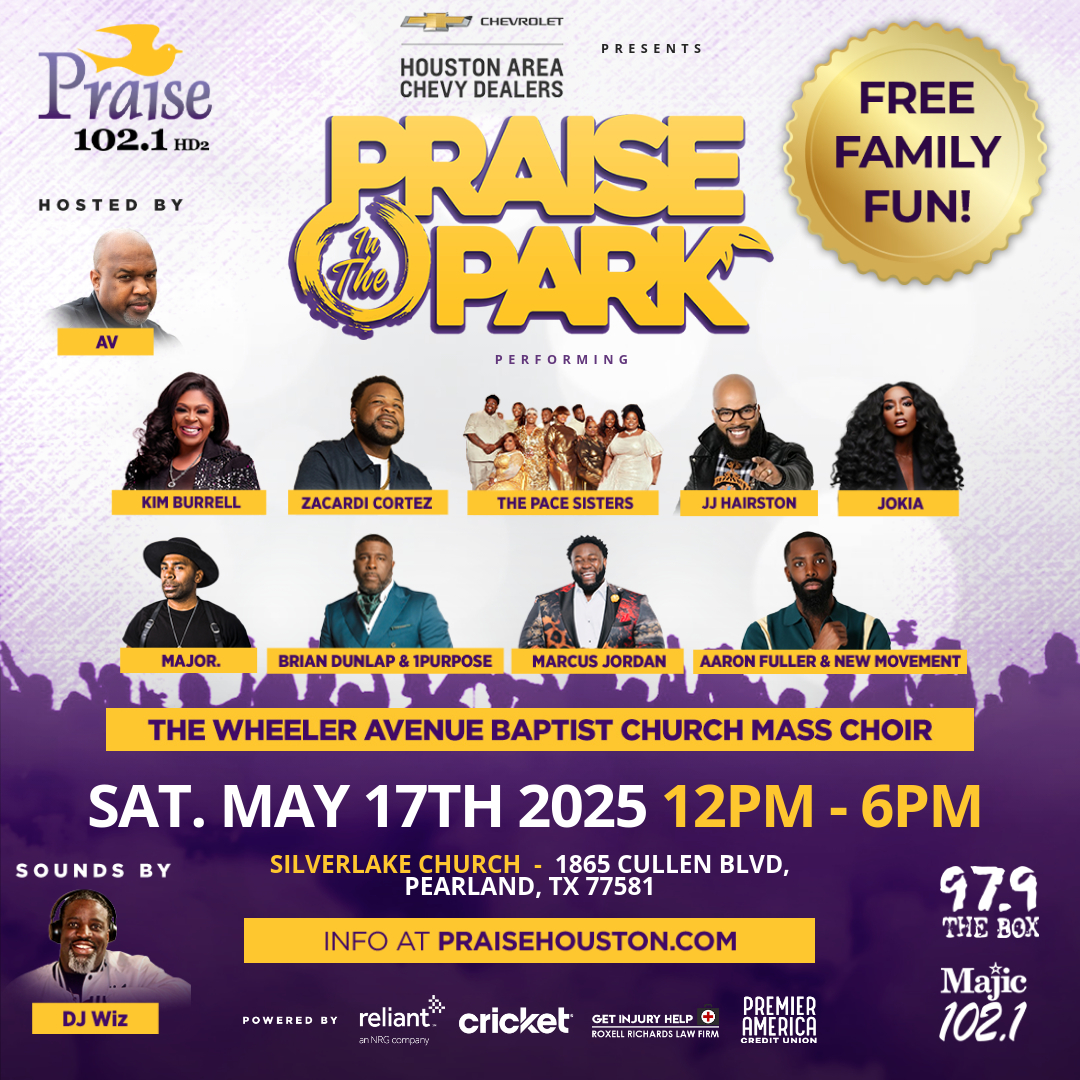 979TheBox's tweet image. Get ready for another amazing celebration of faith, family and fellowship! Save the Date: #PraiseinthePark is coming to Silverlake Church (1865 Cullen Blvd) on Saturday, May 17, 2025.
