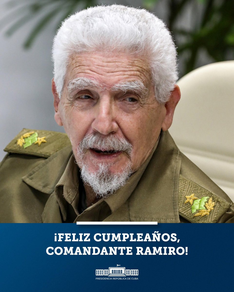 Miguel Díaz-Canel Bermúdez (@diazcanelb) on Twitter photo Los desafíos son mayores cuando se tiene enfrente a los históricos, actuando con la misma energía del momento en que entraron a la historia.
Felicidades al Comandante de la Revolución Ramiro <a href="/ValdesMenendez/">Ramiro Valdés Menéndez</a> en sus lúcidos, vitales y revolucionarios 93. Gracias por el ejemplo. Los desafíos son mayores cuando se tiene enfrente a los históricos, actuando con la misma energía del momento en que entraron a la historia.
Felicidades al Comandante de la Revolución Ramiro <a href="/ValdesMenendez/">Ramiro Valdés Menéndez</a> en sus lúcidos, vitales y revolucionarios 93. Gracias por el ejemplo.