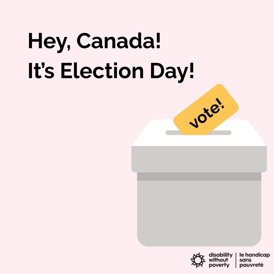 Your vote = Your voice! 🗳️

Today’s the day—polls are open, and accessible voting options are available. 

Don’t sit this one out!

💙 Disability voices belong in democracy.

See: disabilitywithoutpoverty.ca/en/take-action…

#WeAreThe27Percent #OurVoteCounts #BetterTheBenefit