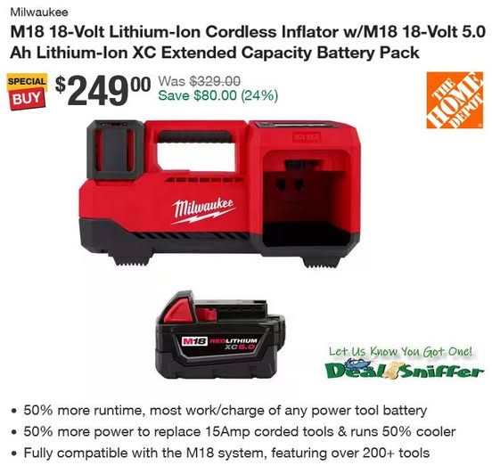 dealsniffer's tweet image. 🚨 24% OFF Milwaukee M18 Inflator + 5Ah Lithium-Ion XC Extended Capacity Battery Pack 💪
mavely.app.link/e/6PMmqV2cHSb 🔗
#milwaukee #milwaukeetools #inflator #milwaukeeinflator #flattire #pooltoys #airpump #Cordless #cordlesstools