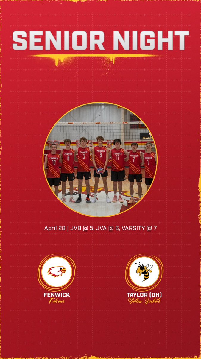 Tonight is Senior Night at Fenwick! We appreciate their contributions to the program! Come out and support your favorite seniors! 
Match times are 5, 6, and 7 PM!